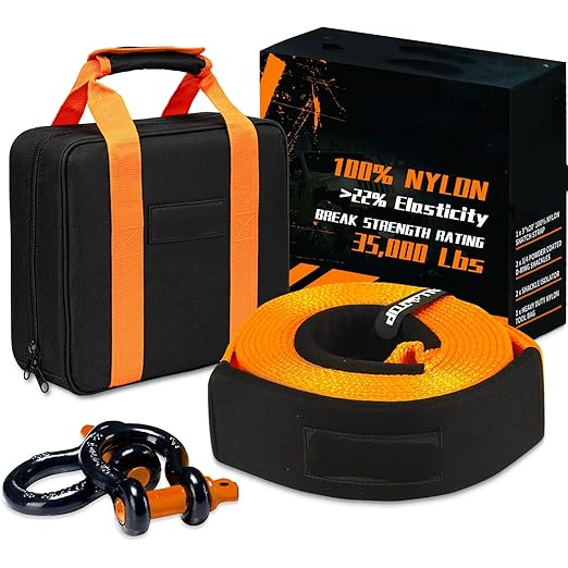 35,000LB Heavy Duty Recovery Tow Strap Kit – Ultra Strong Nylon Offroad Rescue Gear