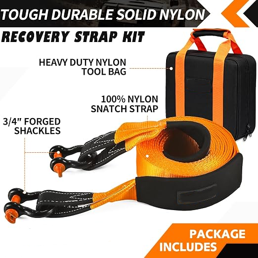 35,000LB Heavy Duty Recovery Tow Strap Kit – Ultra Strong Nylon Offroad Rescue Gear