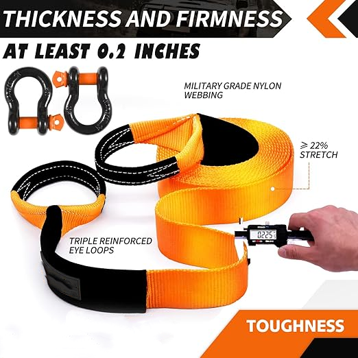 35,000LB Heavy Duty Recovery Tow Strap Kit – Ultra Strong Nylon Offroad Rescue Gear
