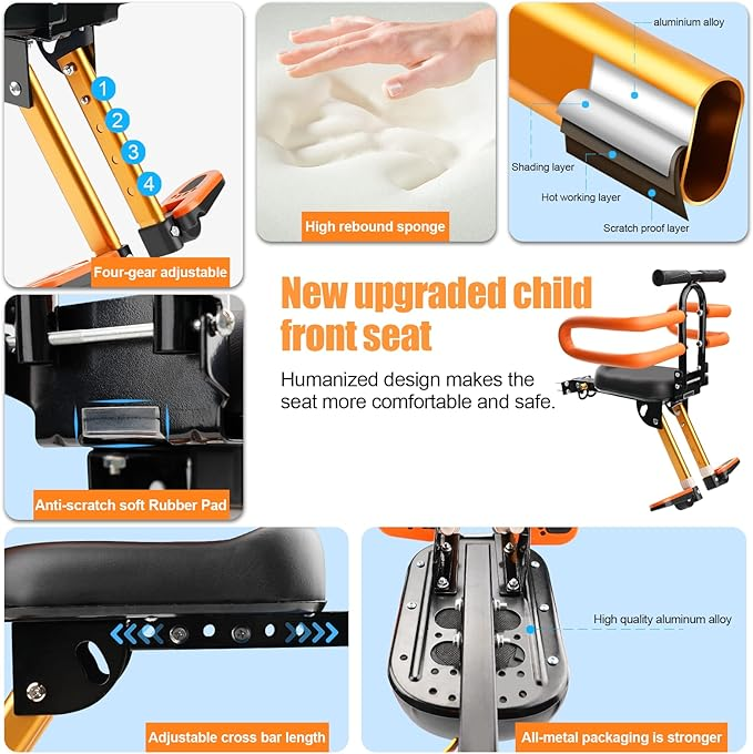 Kids Front Bike Seat – Adjustable Fit, Padded Comfort & Foldable Travel Design