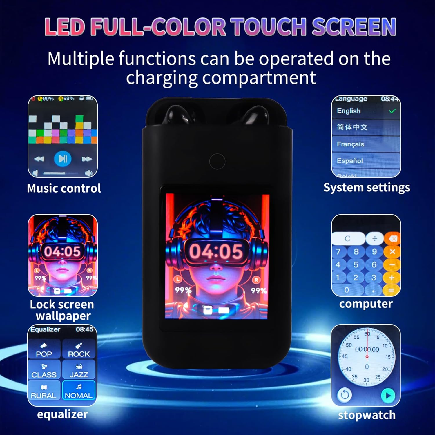 Water-Resistant Smart Earbuds | LED Control Case | Bluetooth 5.3 Fast Connect