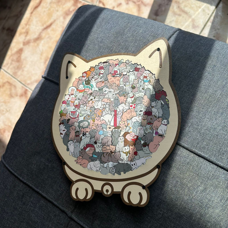 Cat-Shaped Wooden Jigsaw Puzzle – Premium Craft, Stress-Relief & Home Decor