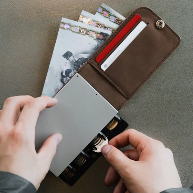 Pocket-Size Cash & Card Wallet with Fast Coin Release Design