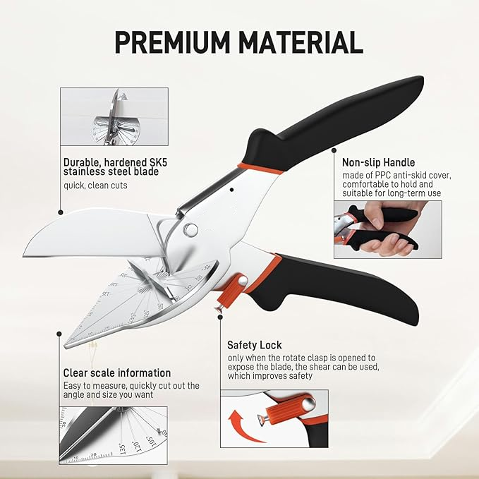 Adjustable Miter Shears 45°–135° – Clean, Precise & Safe Trim Cutting Tool