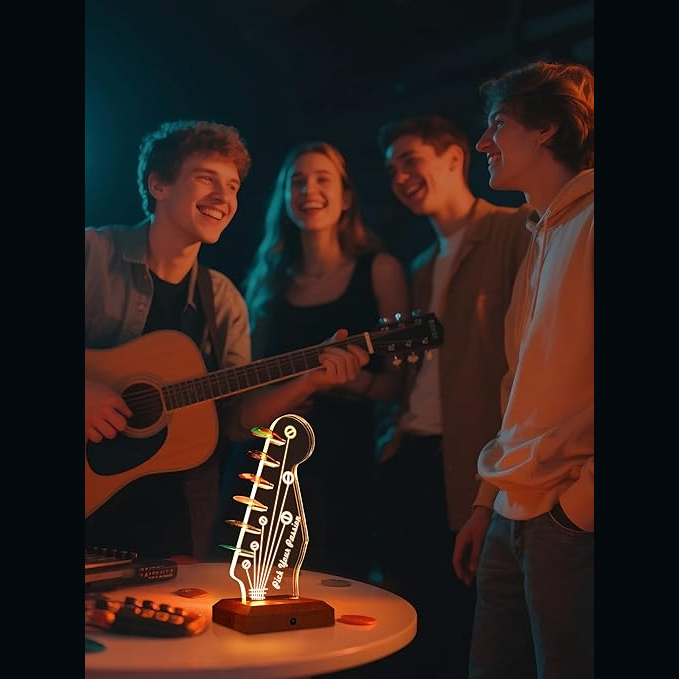 16-Color LED Guitar Pick Display Stand | Wooden & Acrylic Light-Up Art Decor