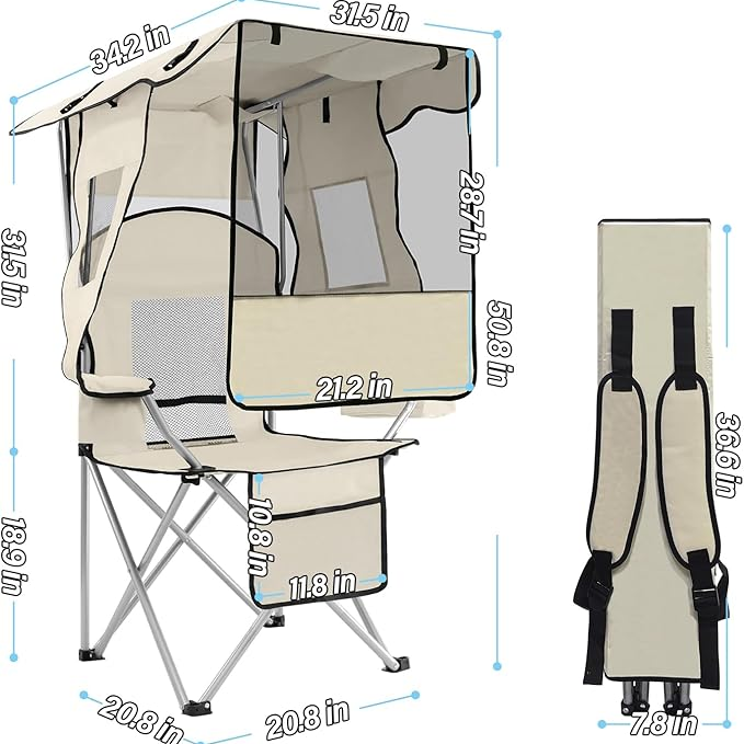 Foldable Camping Chair with Sun Shade Canopy – Lightweight, Portable Outdoor Comfort