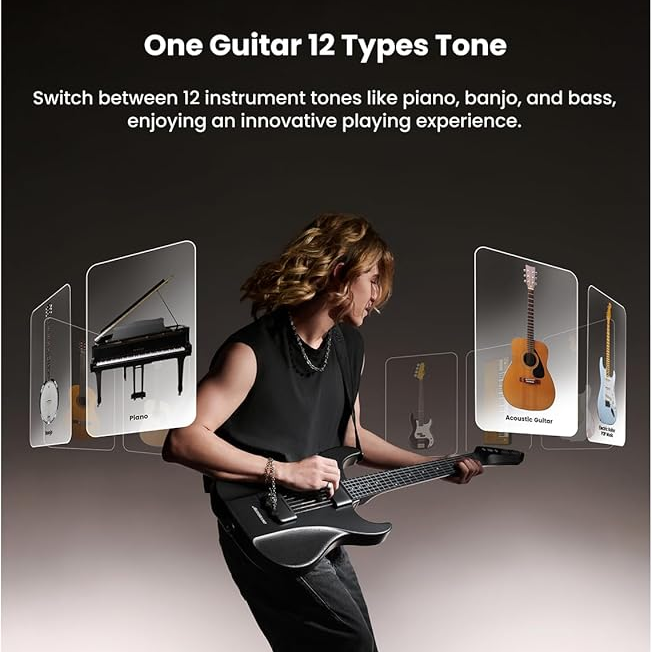 Portable Smart Guitar with Silent Play, Silicone Strings & Built-in Drum Loops