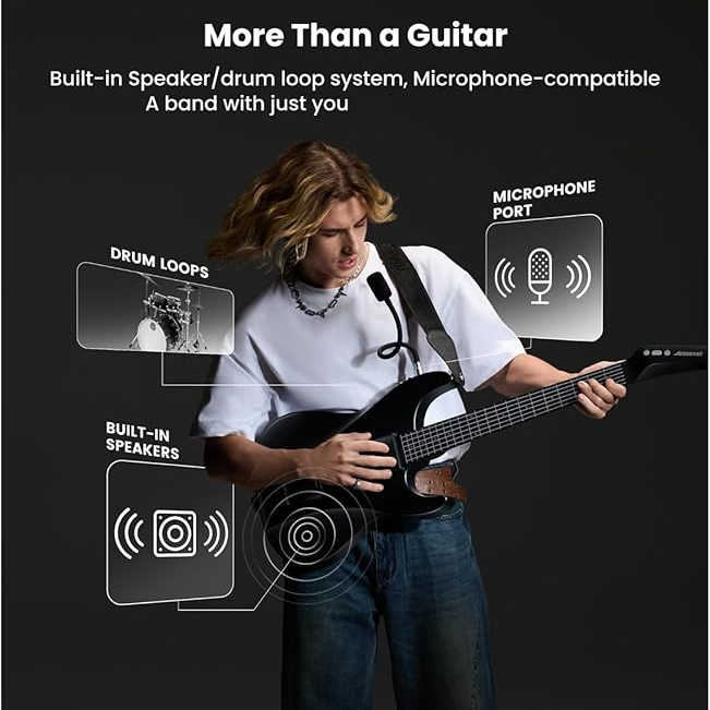 Portable Smart Guitar with Silent Play, Silicone Strings & Built-in Drum Loops