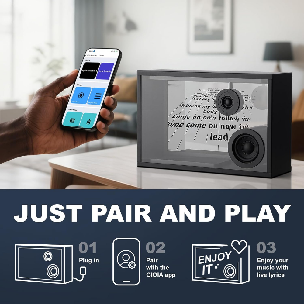 Futuristic Bluetooth Speaker with Floating Text Display & Premium Audio