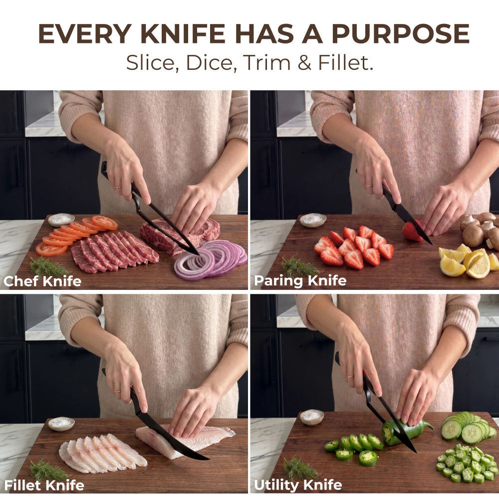 Magnetic Knife Set with Space-Saving Storage & Sharp Stainless Steel Blades