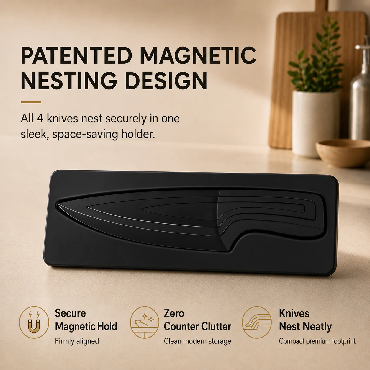 Magnetic Knife Set with Space-Saving Storage & Sharp Stainless Steel Blades