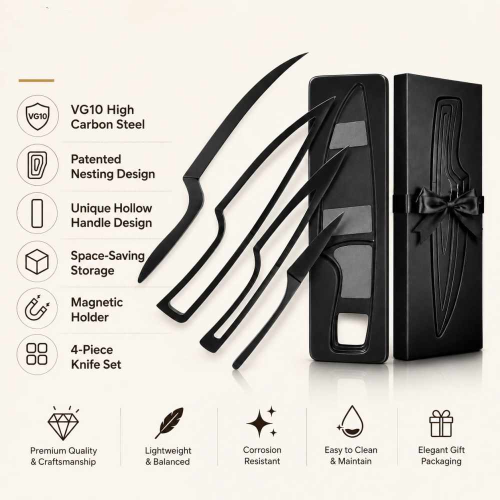 Magnetic Knife Set with Space-Saving Storage & Sharp Stainless Steel Blades