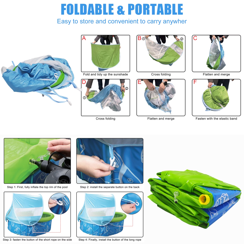 Portable Toddler Pool with Canopy Cover & Fun Water Spray