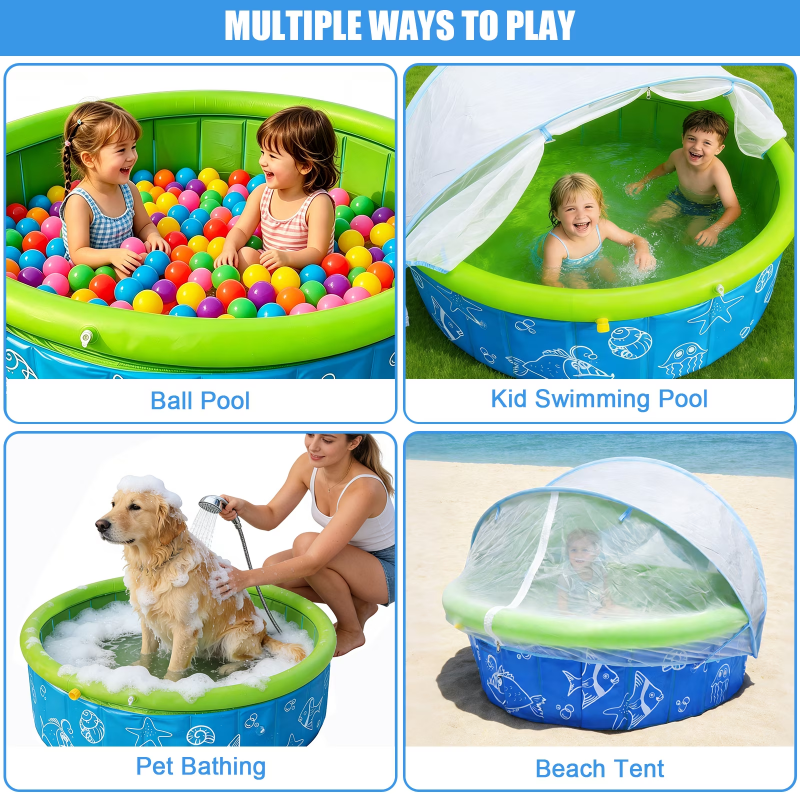 Portable Toddler Pool with Canopy Cover & Fun Water Spray
