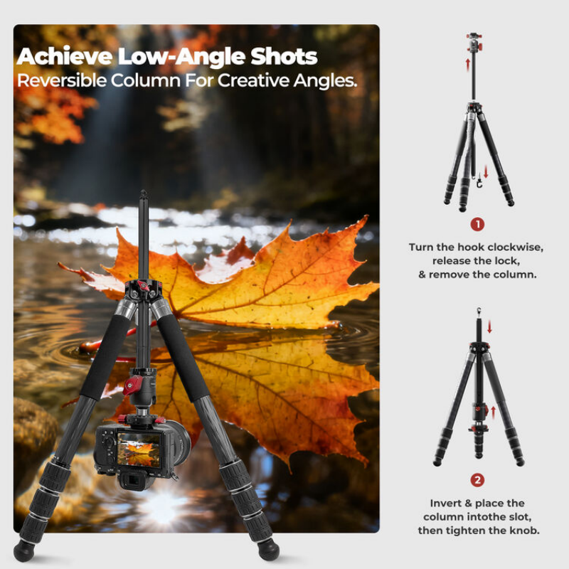 5-in-1 Carbon Fiber Tripod with Multi-Mode Shooting Flexibility