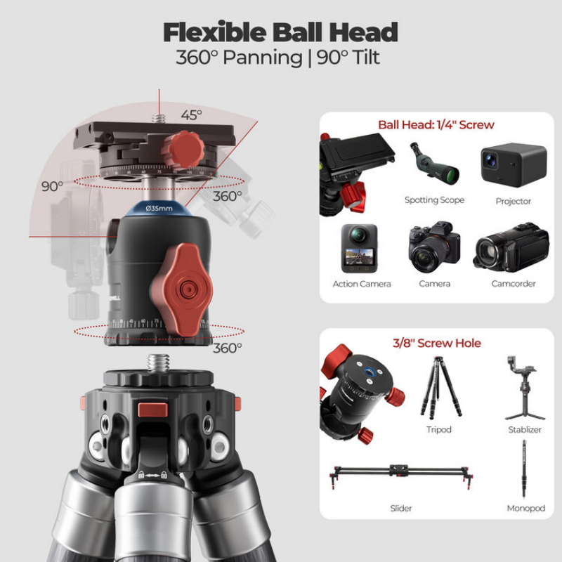 5-in-1 Carbon Fiber Tripod with Multi-Mode Shooting Flexibility