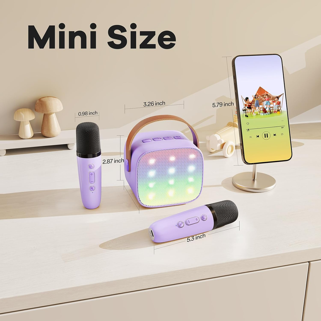Compact Bluetooth Karaoke Speaker with 2 Wireless Mics for Family Fun