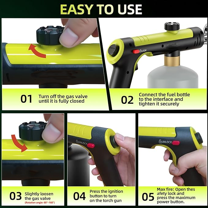 Instant High-Heat Propane Torch – One-Touch Ignition, Adjustable Flame & Built-In Safety Lock