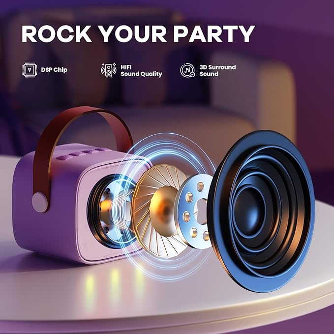 Compact Bluetooth Karaoke Speaker with 2 Wireless Mics for Family Fun