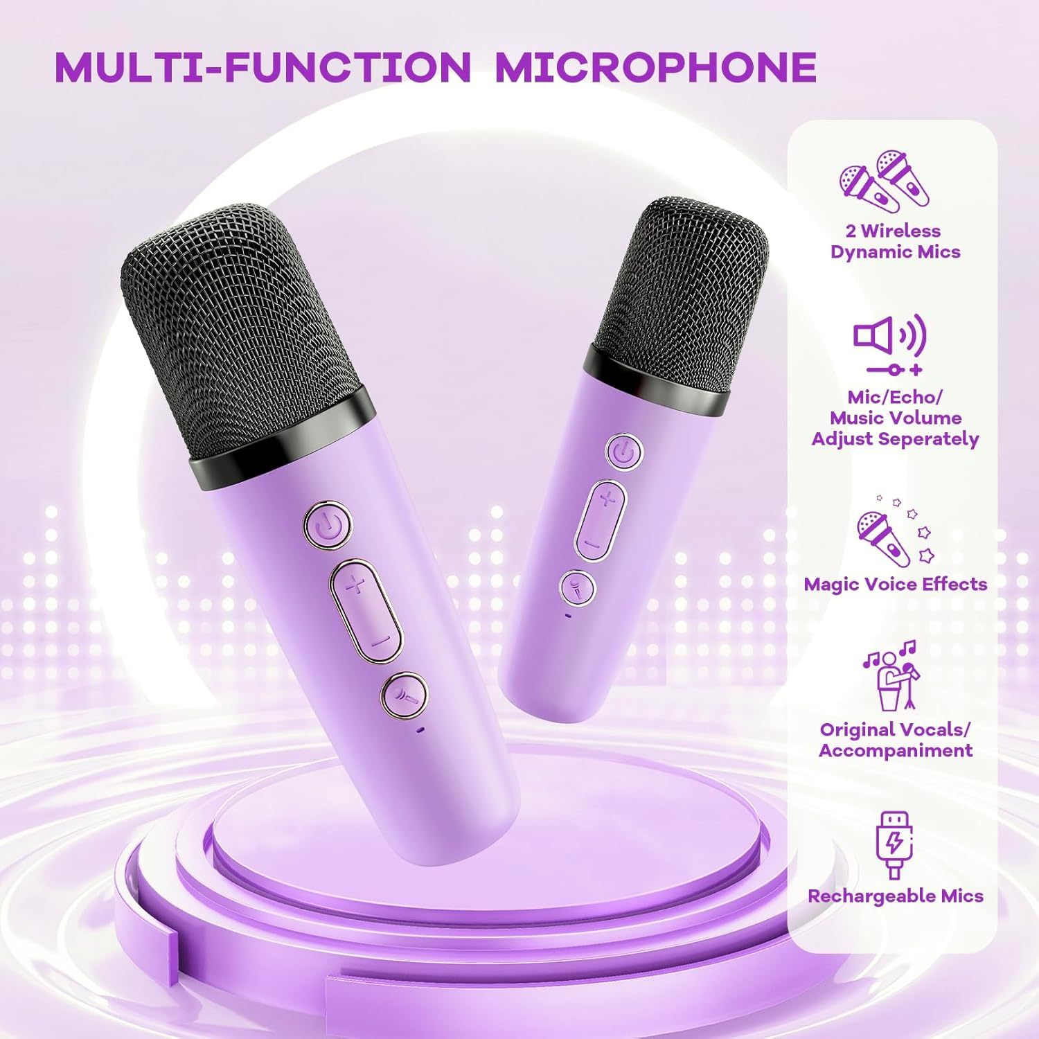 Compact Bluetooth Karaoke Speaker with 2 Wireless Mics for Family Fun