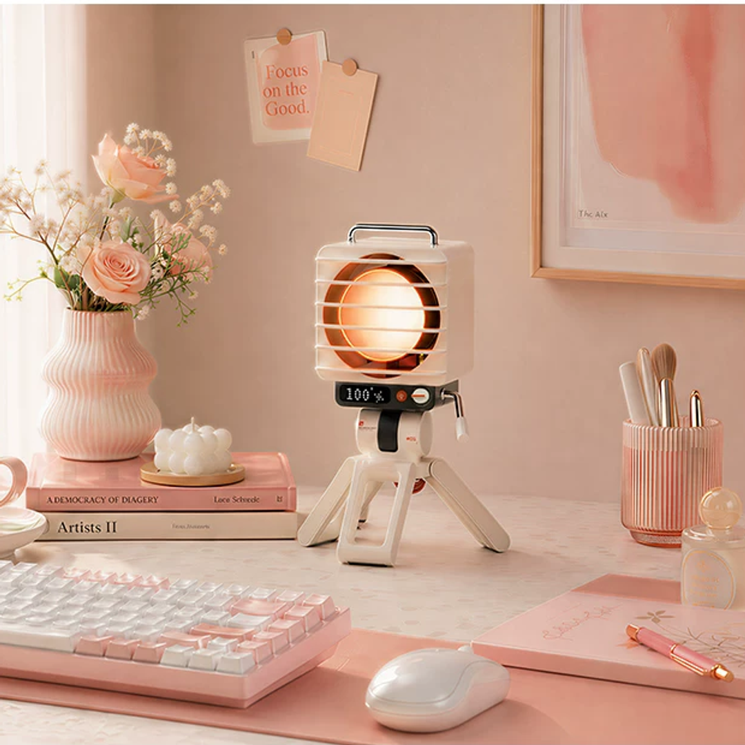 Desktop Fan with RGB Glow – Vintage Look, Powerful Cooling, Portable Design