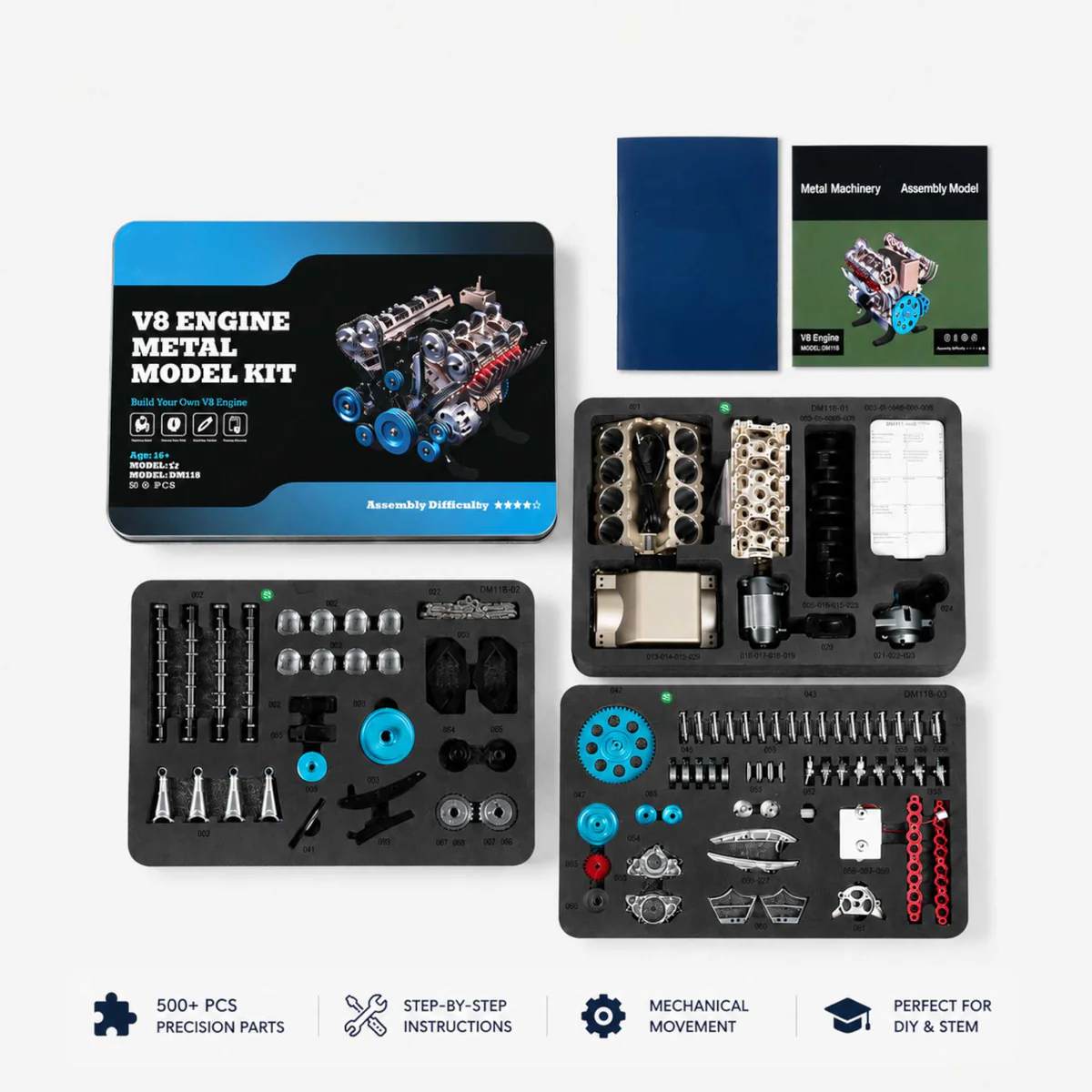 Metal V8 Engine DIY Assembly Model Kit