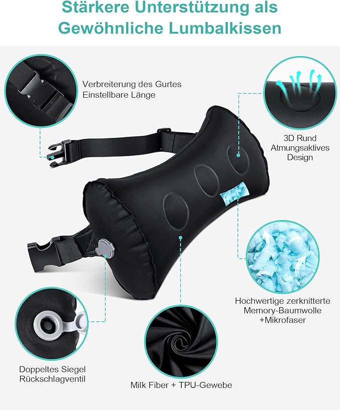 Inflatable Lumbar Pillow – Portable Back Support for Travel & Office