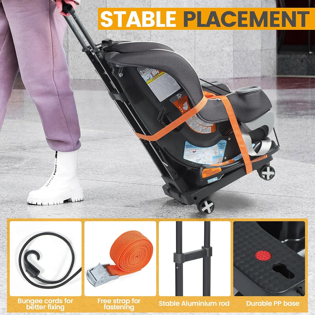 Foldable Car Seat Travel Cart – Universal Wheels, 110lb Capacity, Compact Storage