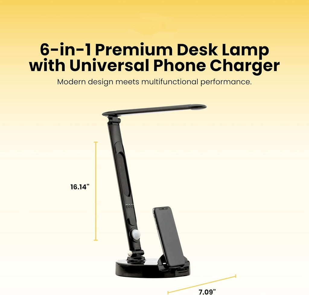 Smart LED Desk Lamp with Universal Charging Dock – Multi-Functional Wireless Charger Lamp with Calendar Display