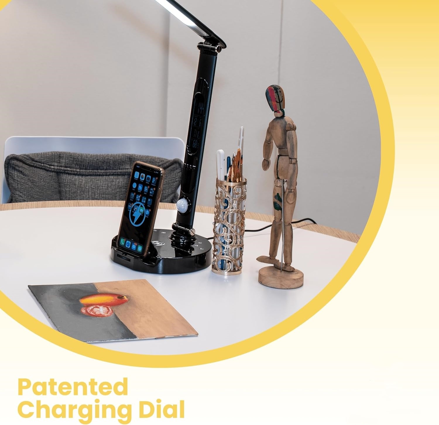 Smart LED Desk Lamp with Universal Charging Dock – Multi-Functional Wireless Charger Lamp with Calendar Display
