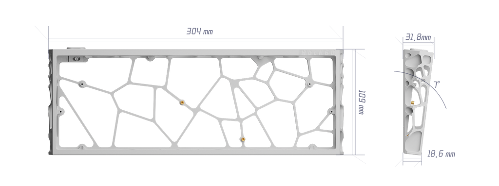Aluminum 60% Mechanical Keyboard Case – Hollow Cutout Metal Shell for Wooting 60HE and GH60