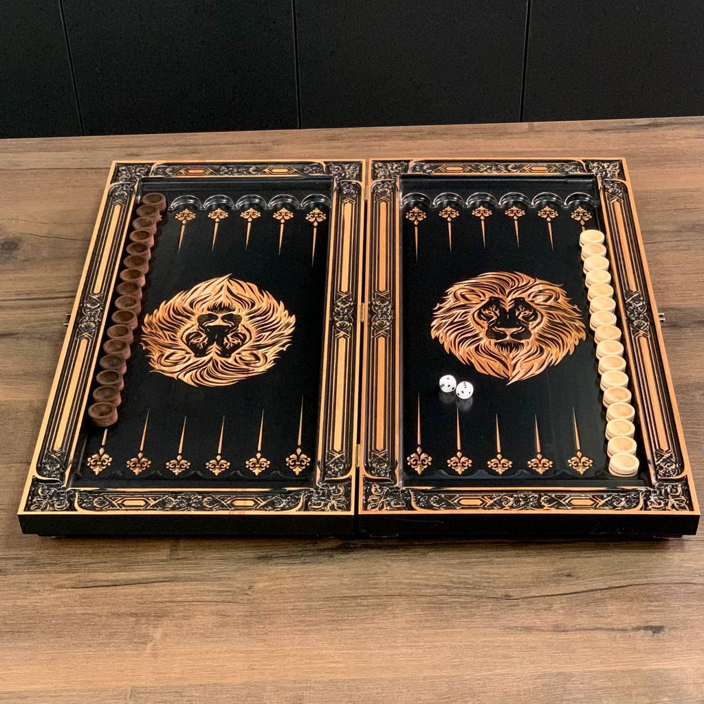 Handcrafted Wooden Backgammon and Chess Set – Premium Carved Walnut Game Board