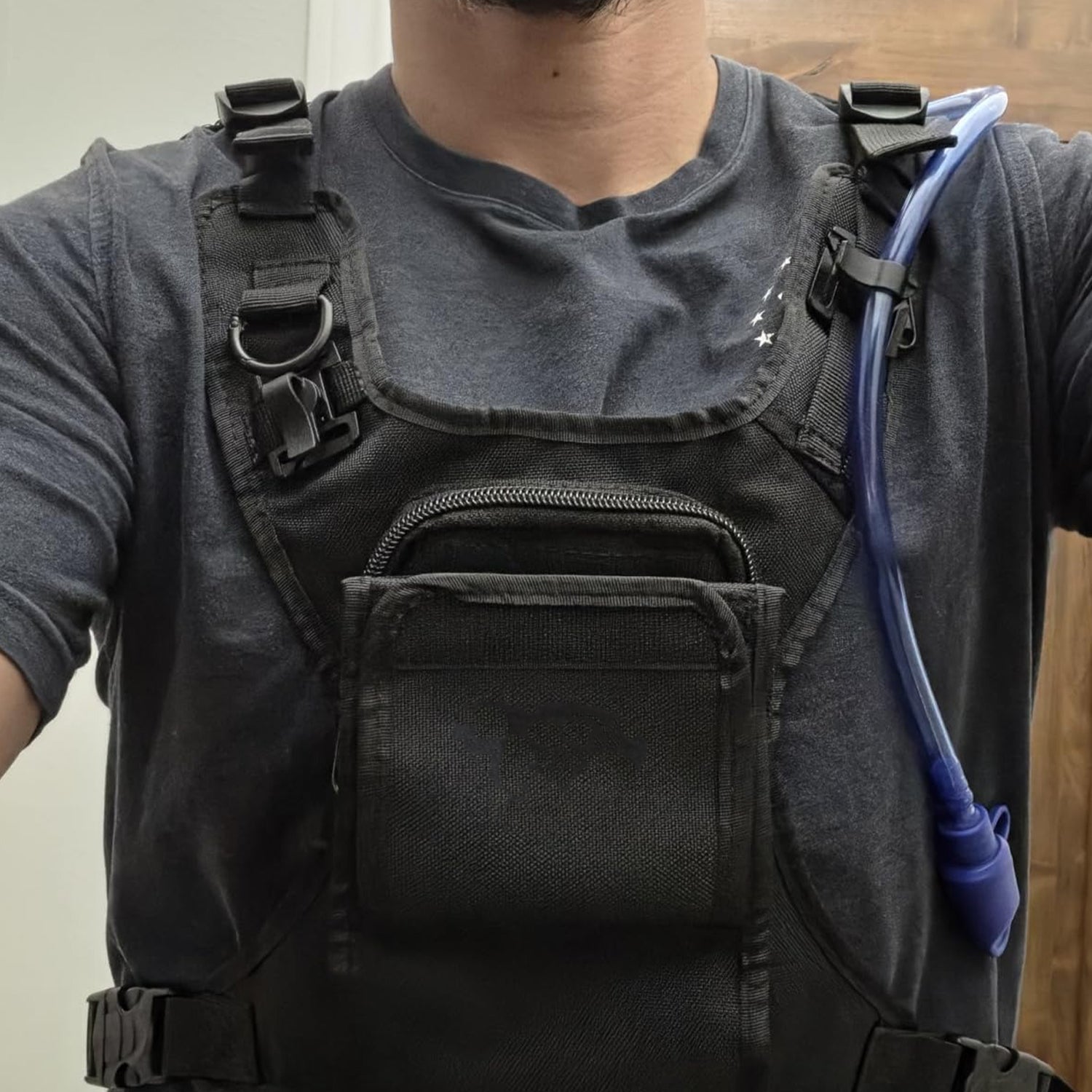 Running chest pack with holster and phone pocket